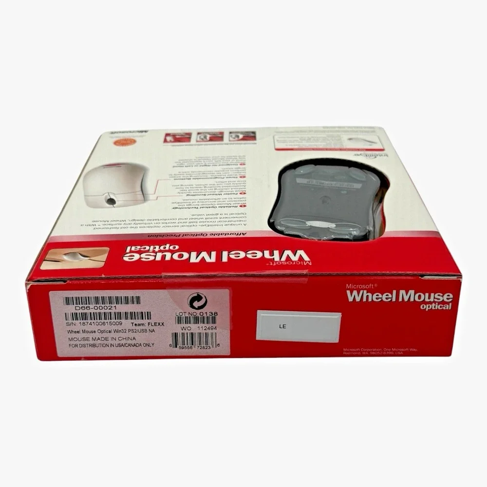 Microsoft Wheel Mouse Optical D66-00021 USB PS/2 Factory Sealed NOS Vintage
